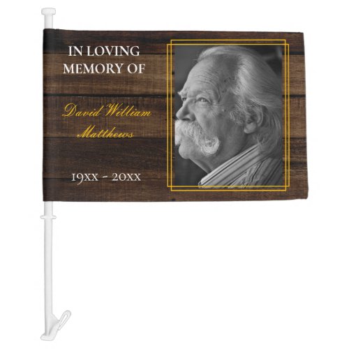 Rustic Photo Wood Look Bereavement  Funeral Car Flag