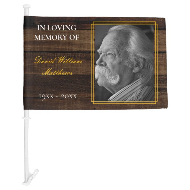 Rustic Photo Wood Look Bereavement | Funeral Car Flag (Front)