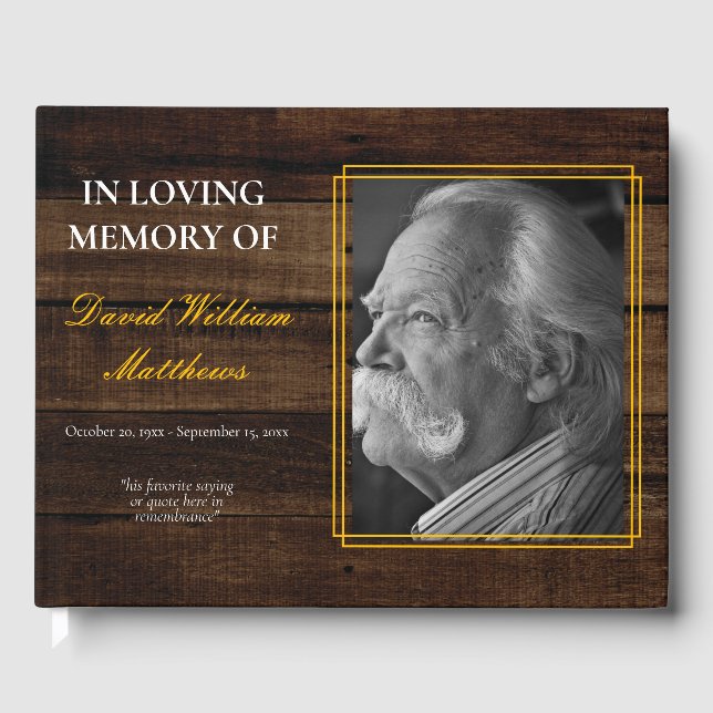 Rustic Photo Wood Look Bereavement | Funeral Guest Book (Front)