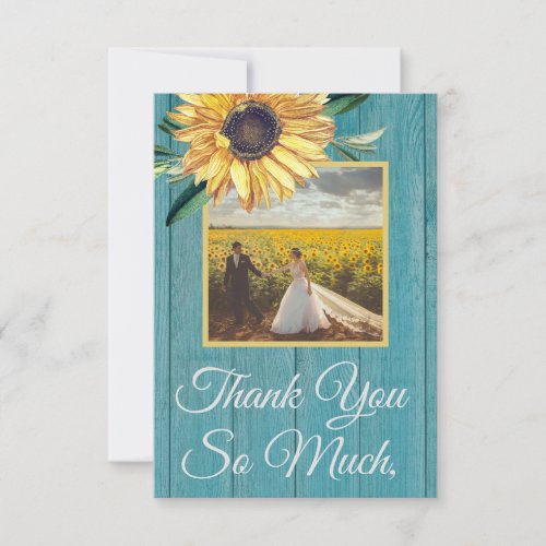 Rustic Photo Yellow Sunflower  Blue Barn Wood Than Thank You Card