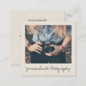 Rustic photographer photo beige paper texture square business card (Front/Back)
