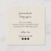 Rustic photographer photo beige paper texture square business card (Back)