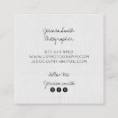 Rustic photographer photo white paper texture square business card (Back)