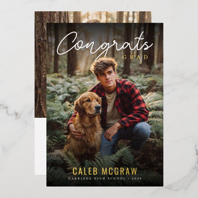 Rustic PhotoPop Graduation Foil Invitation (Front/Back)