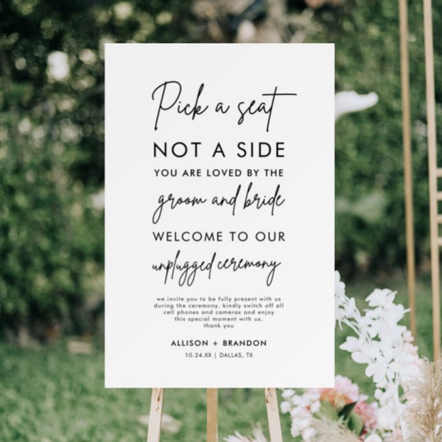 Rustic Pick a Seat Not a Side Wedding Ceremony Foam Board (Creator Uploaded)