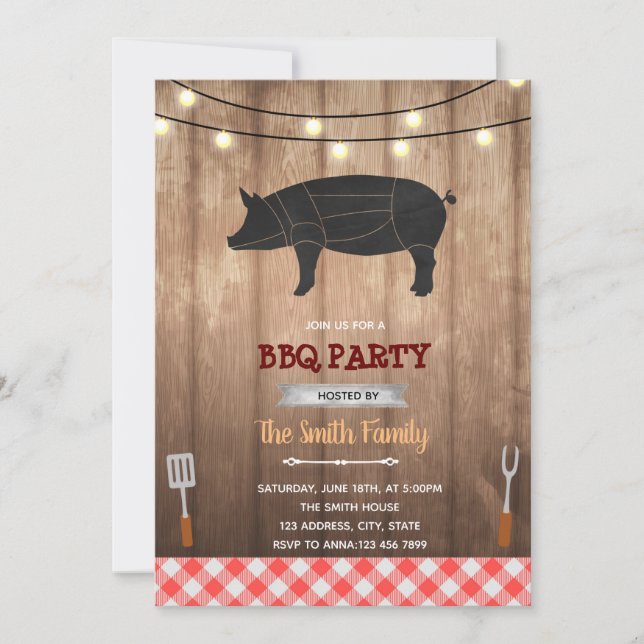 Rustic pig bbq theme invitation (Front)