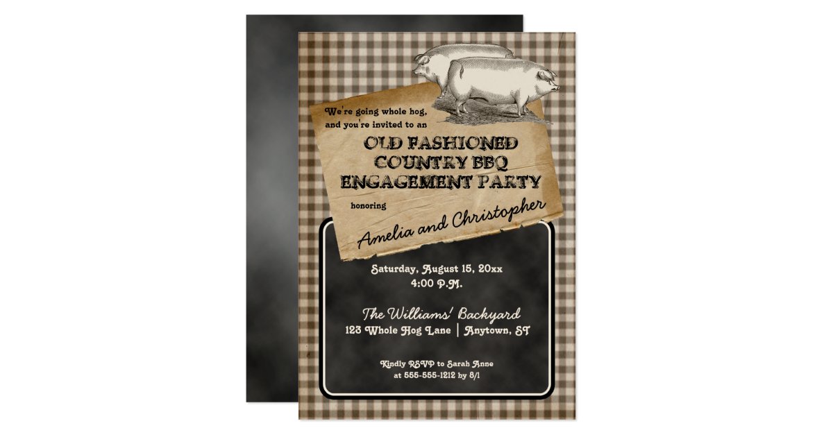 Rustic Pig Roast Backyard Bbq Engagement Party Invitation