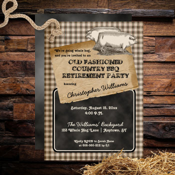Rustic Pig Roast Backyard Bbq Retirement Party Invitation by holidayhearts at Zazzle
