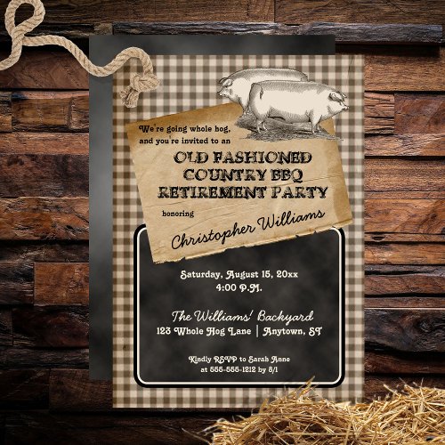 Rustic Pig Roast Backyard BBQ Retirement Party Invitation