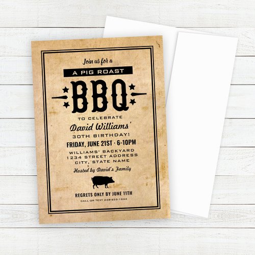 Rustic Pig Roast BBQ Birthday Party Invitation