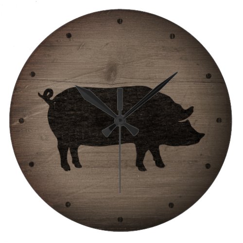 Rustic Pig Silhouette Large Clock
