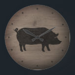 Rustic Pig Silhouette Large Clock<br><div class="desc">Pig Silhouette Wall Clock. Wood design is printed,  not real wood.</div>