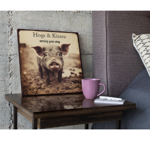 Rustic Piglet Hogs & Kisses Sepia Art