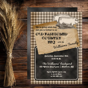 Rustic Pigs Pork Backyard Cookout BBQ Picnic Invitation
