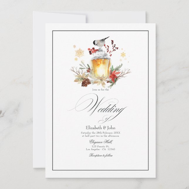 Rustic Pine and Spruce Winter Wonderland Wedding Invitation (Front)