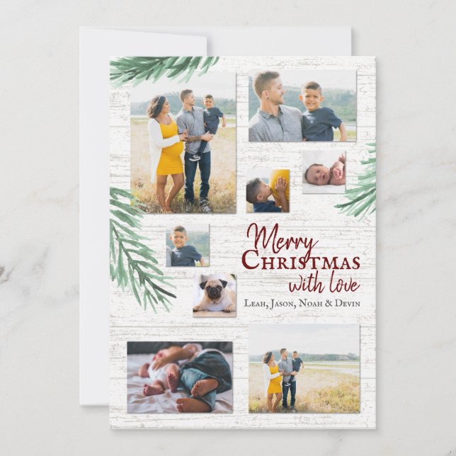 Rustic Pine and Wood Photo Collage Christmas Holiday Card (Front)