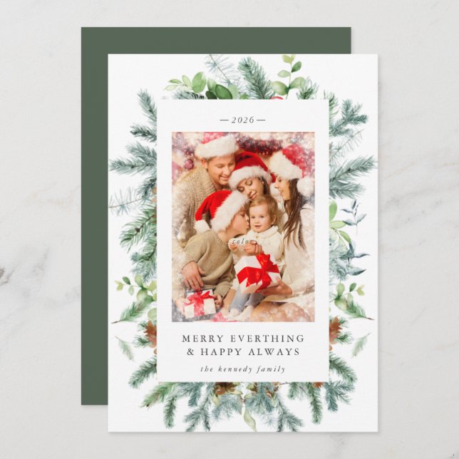 Rustic Pine Berries Photo Christmas Holiday Card  (Front/Back)
