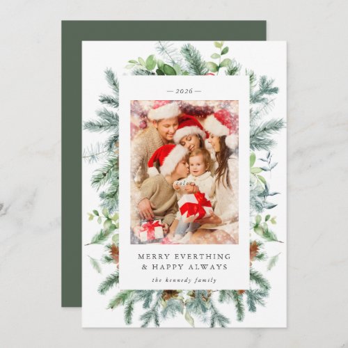 Rustic Pine Berries Photo Christmas Holiday Card 