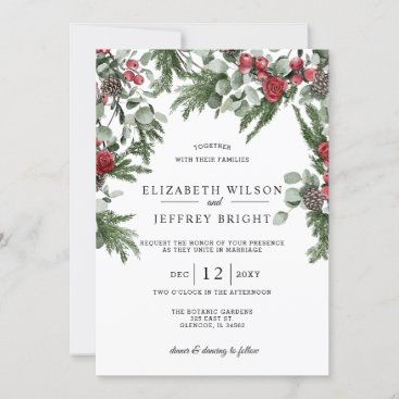 Rustic Pine Berries Winter Christmas Wedding  Invitation