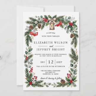 Rustic Pine Berries Winter Christmas Wedding Invitation