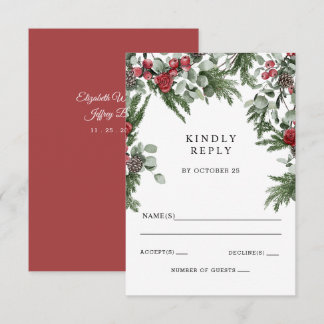 Rustic Pine Berries Winter Christmas Wedding RSVP Card