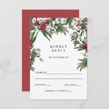 Rustic Pine Berries Winter Christmas Wedding RSVP Card