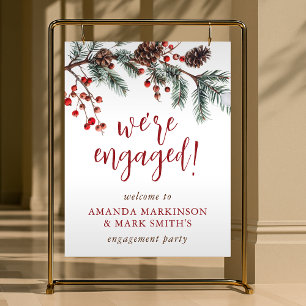 Rustic Pine & Berry Winter Engagement Party Welcom Foam Board