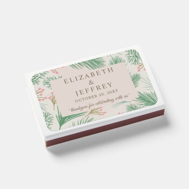 Rustic Pine Berry Winter Wedding Matchboxes (Front Closed)