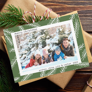 Rustic Pine Branch Green Christmas Photo Holiday Card