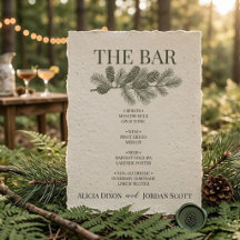 Rustic Pine Branch Greenery Wedding Bar Menu Sign