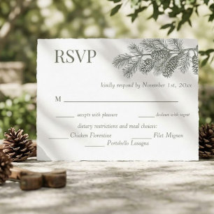Rustic Pine Branch Greenery Wedding RSVP Response Postcard