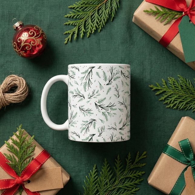 Rustic Pine Branch Pattern Holiday Coffee Mug (Creator Uploaded)