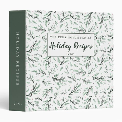 Rustic Pine Branch Pattern Holiday Recipe 3 Ring Binder