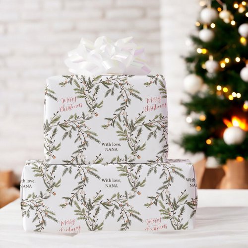 Rustic Pine Branches Holiday Merry Christmas Wrapping Paper