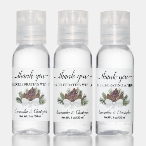 Rustic Pine Branches  Pinecones Wedding Thank You Hand Sanitizer