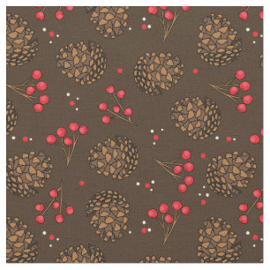 Rustic Pine Cone and Berries Woodland Forest Brown Fabric