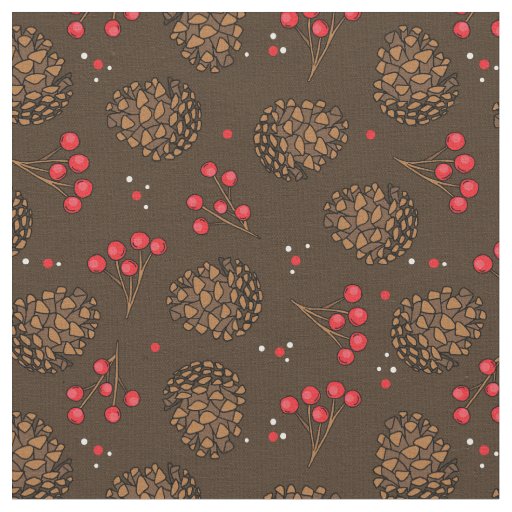 Rustic Pine Cone and Berries Woodland Forest Brown Fabric