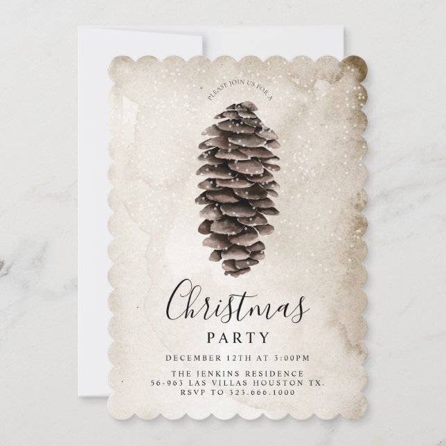 Rustic Pine Cone Christmas Party Invitation (Front)