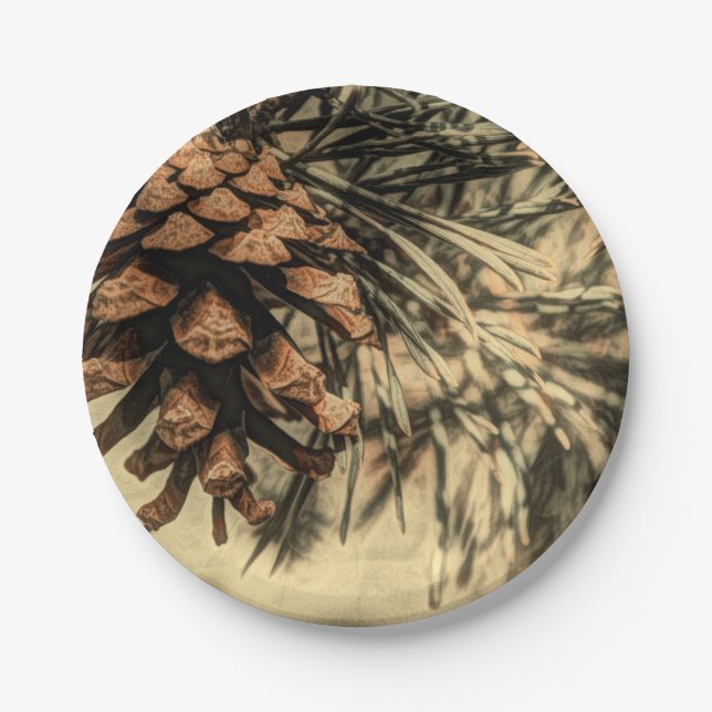 Rustic Pine Cone Design Paper Plates (Front)