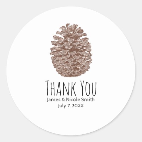 Rustic Pine Cone Elegant Simple Country Wedding Classic Round Sticker