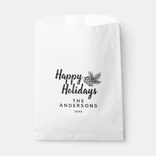 Rustic Pine Cone Happy Holidays Family Gift Favor Bag