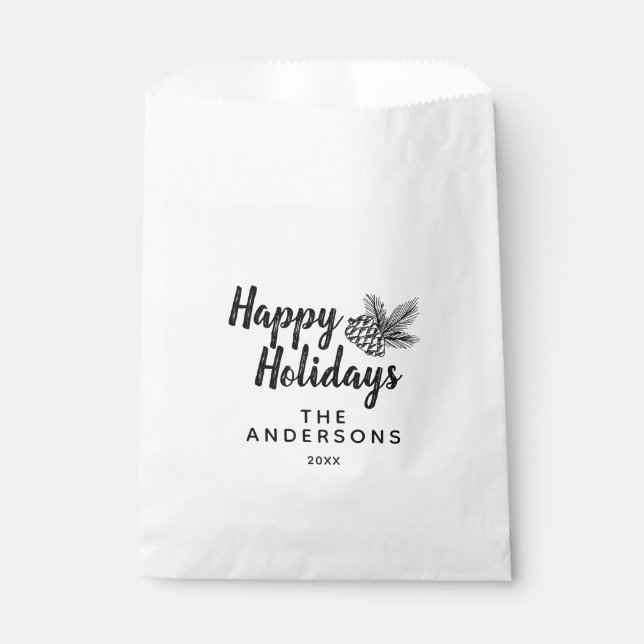 Rustic Pine Cone Happy Holidays Family Gift Favor Bag (Front)