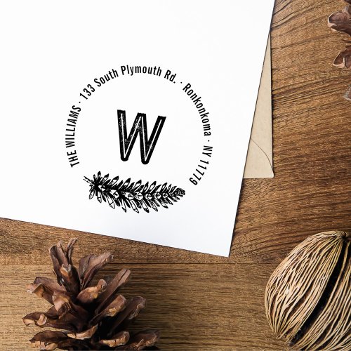 Rustic Pine Cone Monogram Return Address Rubber Stamp