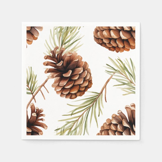 Rustic Pine Cone Pattern | Bold Woodland Entertain Napkins (Front)