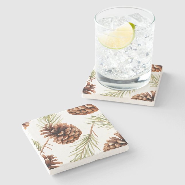 Rustic Pine Cone  Stone Coaster (Side)