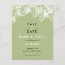 Rustic Pine cone wedding save the date Announcement Postcard