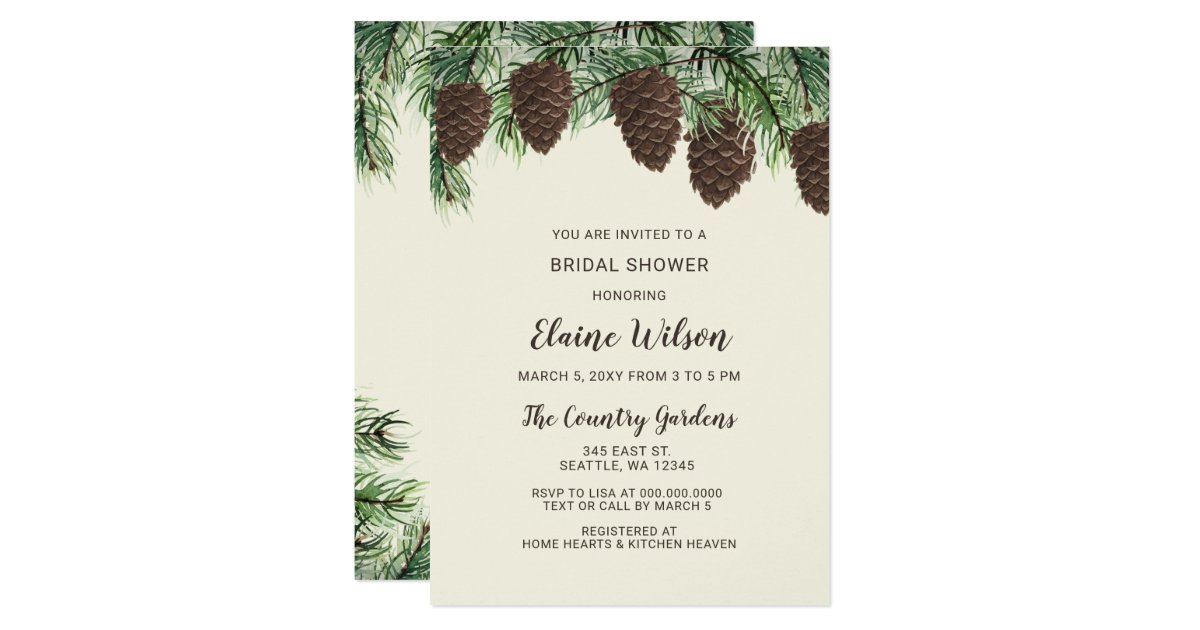 Rustic Pine Cone Winter Wedding Bridal Shower Invitation