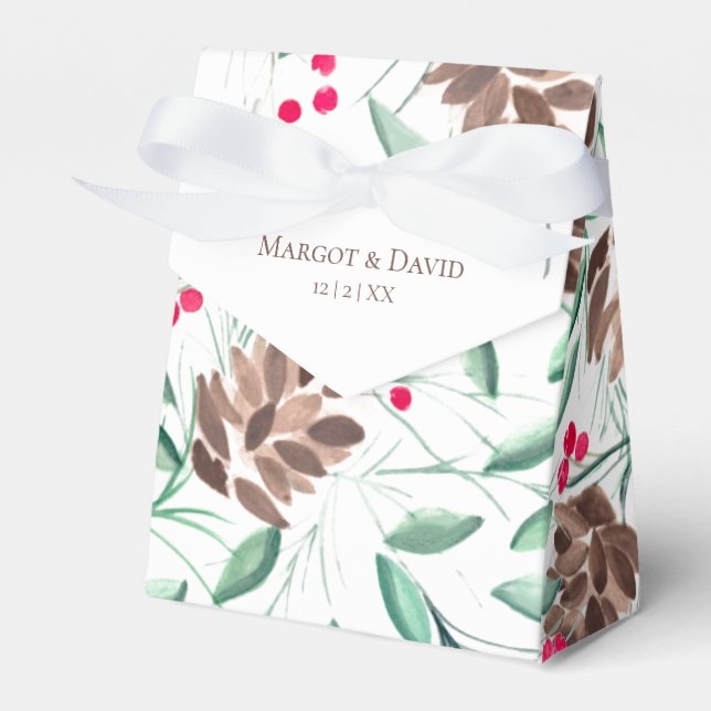 Rustic Pine Cones and Berries Wedding Favor Box (Front Side)