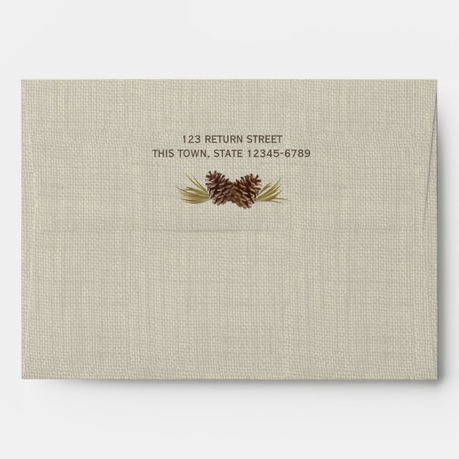 Rustic Pine Cones and Burlap Navy Blue Envelope (Back (Top Flap))