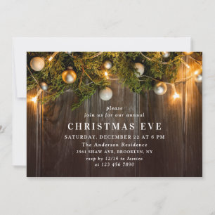Rustic Pine Cones Branch Christmas Eve Party Invitation